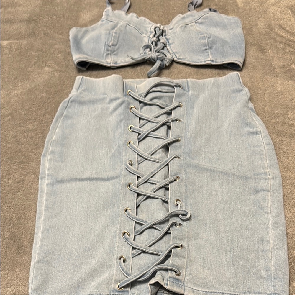Haute Monde Light Blue Lace-Up Two-Piece Set